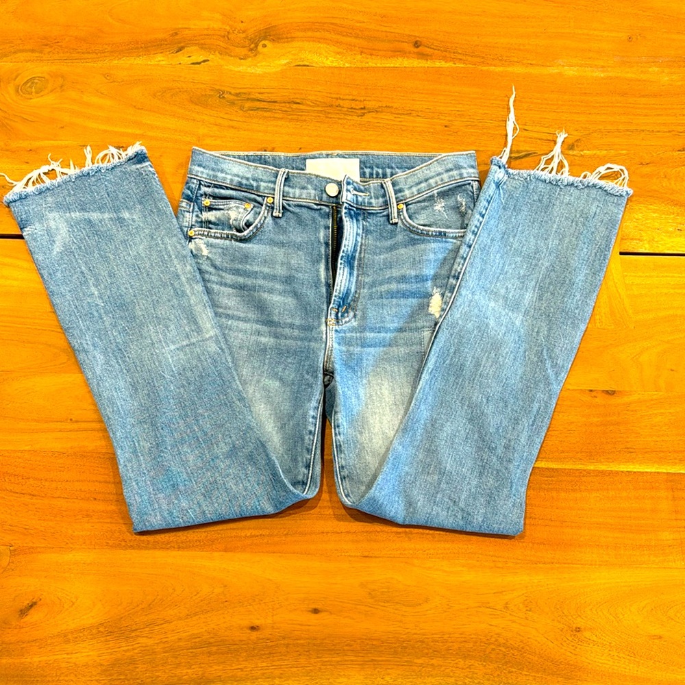 MOTHER The Insider High Waist Crop Step Fray Hem Bootcut Jean